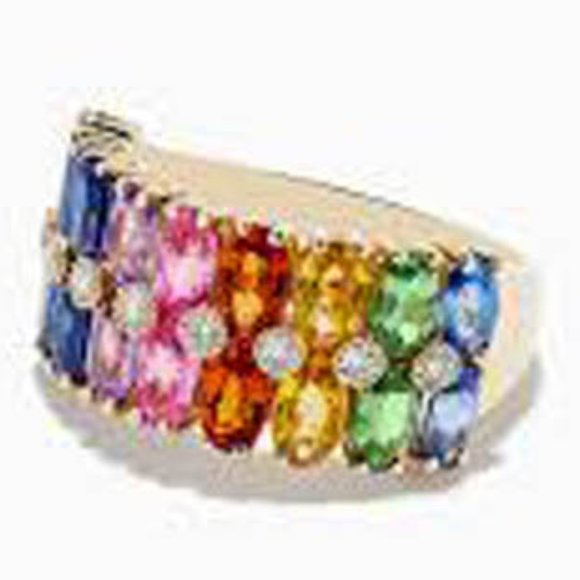 NWT $5790 Effy Watercolors Rainbow Sapphire 5.68 tcw 14K Yellow Gold Ring SZ 7 - Picture 2 of 14